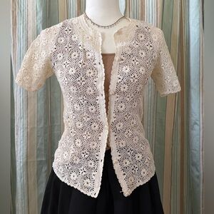 Vintage Handmade Crochet Button Up Cardigan Floral Cottage core